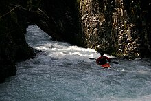 Kayaker in the gorge of East Fork Lewis River (Dragon's Back)