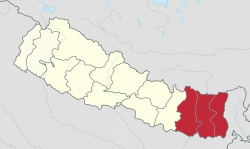 Itäisen kehitysalueen sijainti Nepalissa.