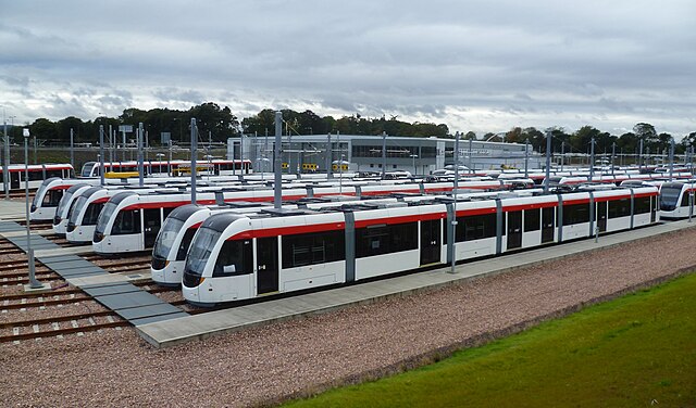 Edinburgh trams at Gogar Tram Depot in 2012