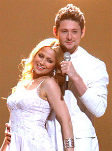 Nigar (left) & Eldar (right) performing at Eurovision 2011