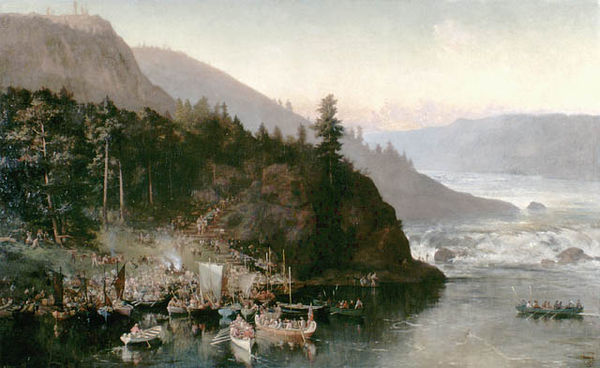 The Red River Expedition at Kakabeka Falls by Frances Anne Hopkins, 1877