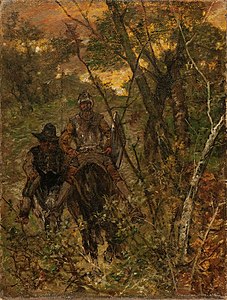 548 Don Quixote and Sancho Panca in a wood label QS:Len,"Don Quixote and Sancho Panca in a wood" 1890