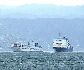 Cook Strait ferries in Wellington Harbour Ferries 2016.jpg