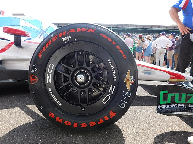Firestone Firehawk high–performance tires used during the Indianapolis 500.