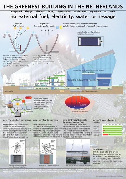 Plans for Floriade 2012 in Venlo, the Netherlands: "The Greenest Building in the Netherlands - no external fuel, electricity, water or sewage."