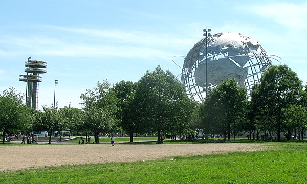 View of New York State Pavilion tower and the Unisphere in 2013