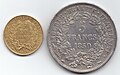 Gold 20 francs 1851 and silver 5 francs 1850