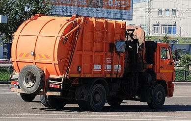 Garbage truck KAMAZ on the streets of Ulan-Ude