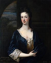 Gertrude Carew (1682-1736), a daughter of Sir John Carew, 3rd Baronet (1635-1692) of Antony, Portrait by Charles d' Agar, National Trust, collection of Antony House GertrudeCarew AntonyHouse Cornwall.jpg