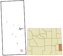 Goshen County Wyoming začleněné a neregistrované oblasti La Grange zvýrazněna.svg