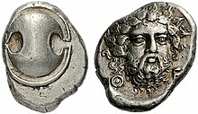 Dionysos auf einem Stater aus Theben, um 400 v. Chr. (Quelle: Wikimedia)