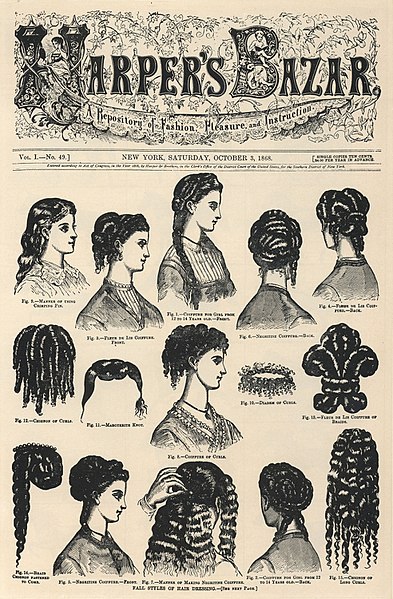 Front cover illustrating hairstyles, Vol. I, No. 49 (October 3, 1868) – as Harper's Bazar: A Repository of Fashion, Pleasure, and Instruction