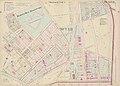 Tan, růžová a zelená mapa zobrazující čtvrti Upper Hill District a North Oakland Pittsburgh v roce 1904. Čerpací stanice Herron Hill je na mapě viditelná jako růžová stavba mezi ulicemi Dithridge a Dollar.