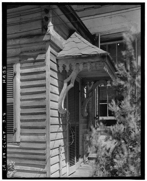 File:Historic American Buildings Survey Richard Koch, Photographer August 1938 DETAIL OF HOOD OVER DOOR ON ADDITION - Braeme House, State Highway 36, Clinton, East Feliciana Parish, LA HABS LA,19-CLINT,3-8.tif