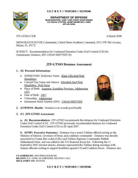 File:ISN 00579, Khirullah Khairkhwa's Guantanamo detainee assessment.pdf