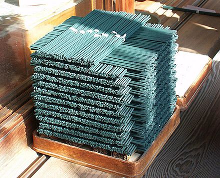 Stacks of incense at a temple in Japan