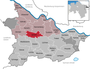 Poziția Jameln pe harta districtului Lüchow-Dannenberg