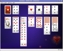 Klondike, often called "Solitaire" by software producers. KPatience.png