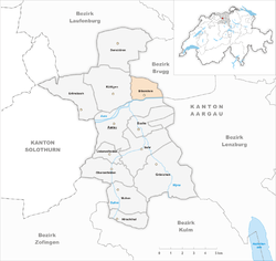 Harta e komunës Biberstein në distriktin Aarau