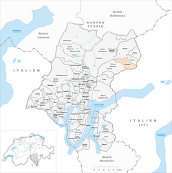 Harta e komunës Cimadera në distriktin Lugano