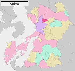 Kōshis läge i Kumamoto prefektur Städer:      Signifikanta städer      Övriga städer Landskommuner:      Köpingar      Byar