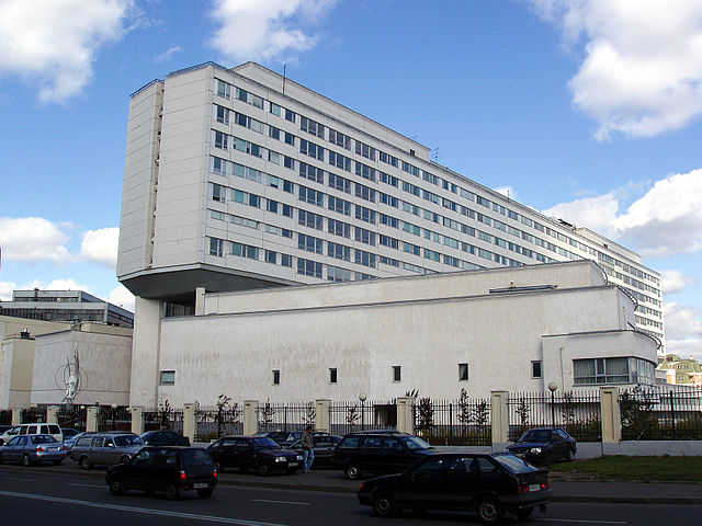 Educational and Laboratory Building of the BMSTU and the monument to Sergei Korolev