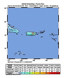 USGS ShakeMap of the 2010 Aguas Buenas earthquake. M 5.1 - Puerto Rico.jpg