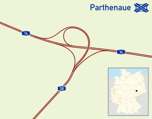 Oversigtskort over motorvejstrekanten Parthenaue