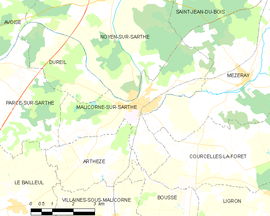 Mapa obce Malicorne-sur-Sarthe
