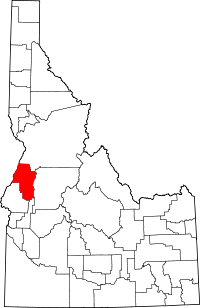 Mapo de Idaho kun kantono Adams emfazita