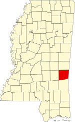 Map of Mississippi highlighting Clarke County.svg