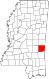Harta statului Mississippi indicând comitatul Clarke