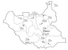 SSPDF Divisions in cantonment in August 2020 Map of SSPDF Divisions in Cantonment.svg