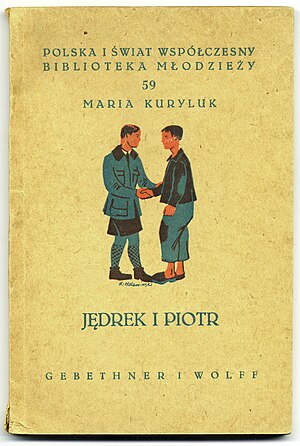 Мария Курюлуктің «Джедрек и Пиотр» кітабының мұқабасы, Варшава, 1946 ж.