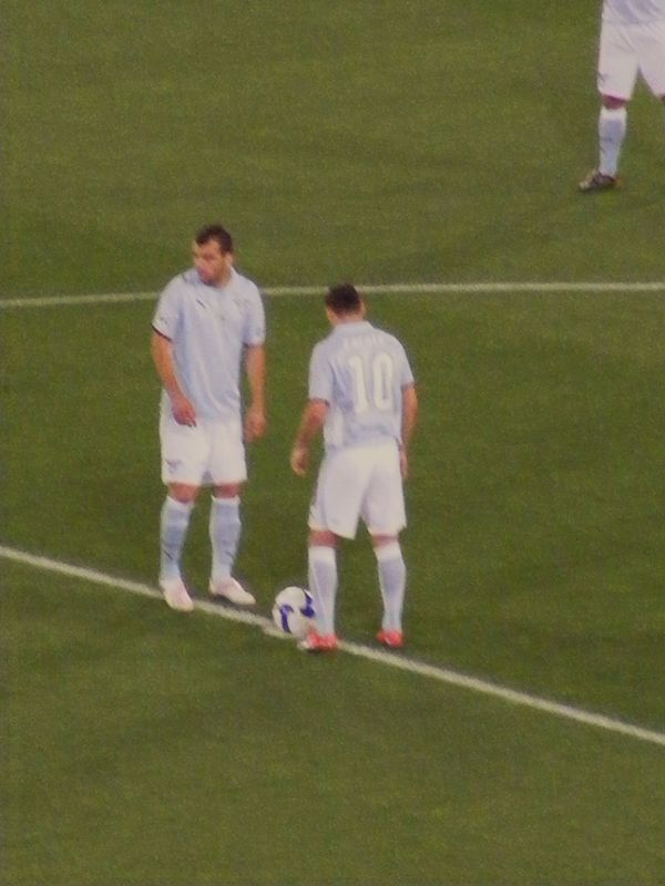 Zárate kicking off the 2009 Coppa Italia Final with Goran Pandev