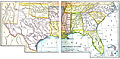 Carte des États du Sud faite pour un livre d'école (deux parties), 1907