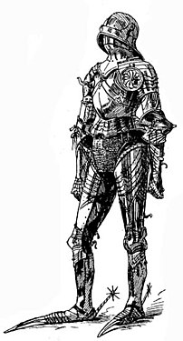 איור של שריון גותי של מקסימיליאן הראשון. את השריון יצר לורנץ הלמשמיד ב-1475.