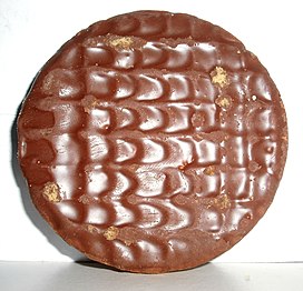 Kue pencernaan cokelat buatan McVitie's, biskuit populer untuk dicelup dalam teh/kopi di Inggris.