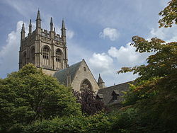 Merton College chapel, which became Henrietta Maria's private chapel while she was based in Oxford during the Civil War. Merton College Chapel from just north of the Meadow.jpg