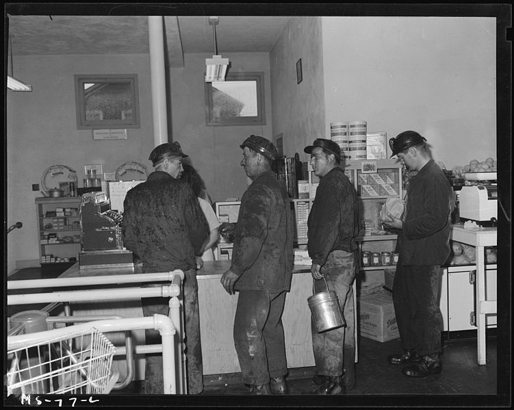 File:Miners at checking counter of company store. Pittsburgh Coal Company, Westland Mine, Westland, Washington County... - NARA - 540257.jpg