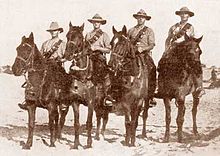 Four man mounted section, in action one man in four was assigned to hold their horses. Mounted Section Aucland Mounted Rifles.jpg