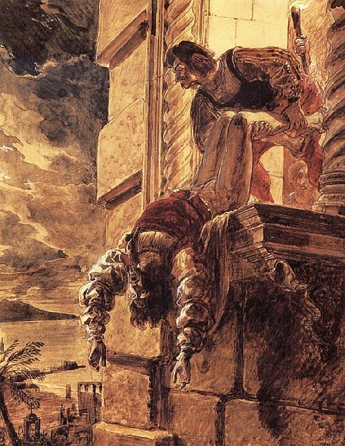 Murder of Andrew, Duke of Calabria, painted by Karl Briullov.