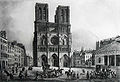 Notre-Dame de Paris avec, à droite, l'ancien Hôtel-Dieu démoli par Haussmann.