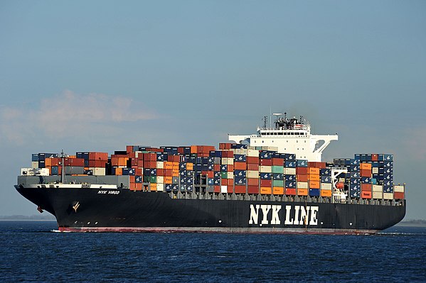 An ocean containership close to Cuxhaven, Germany