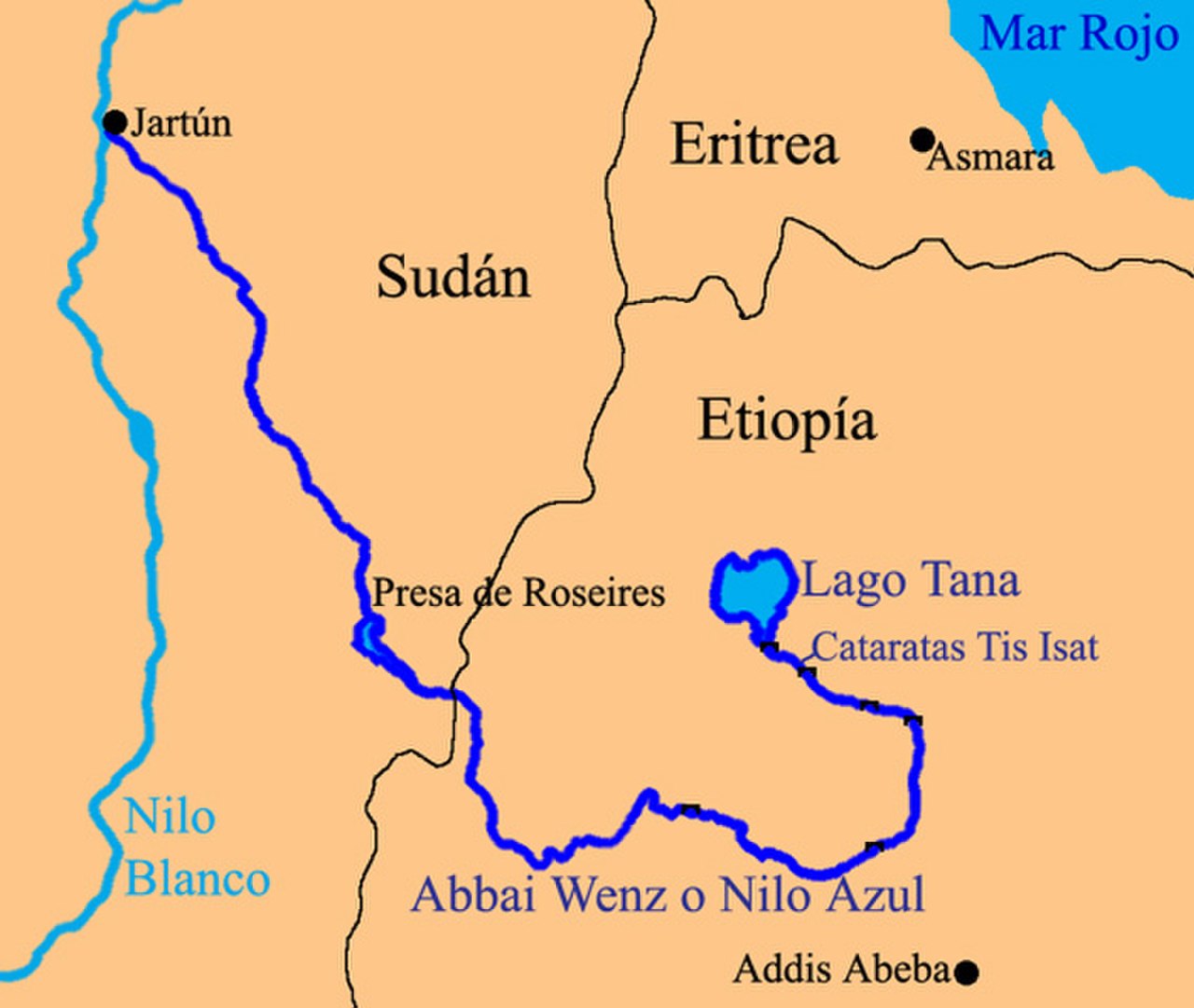 Белый Нил на карте Африки