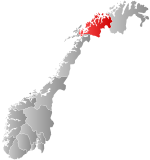 Мапа Норвегії з підсвіткою провінції Трумс