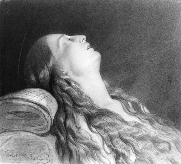 Paul Delaroche sketch of his wife Louise Vernet on her death bed