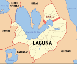 Mapa ng Laguna na nagpapakita ng lokasyon ng Pakil.