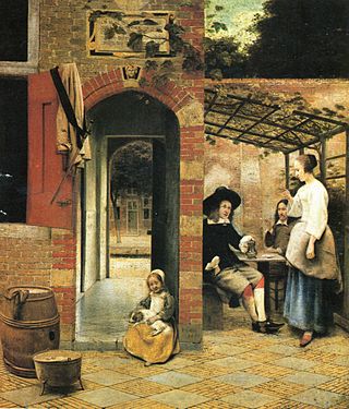 <i>Courtyard with an Arbour</i> Painting by Pieter de Hooch