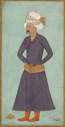 Painting of Isa Khan Safavi, a notable Safavid prince who served as the qurchi-bashi. Portrait of Isa Khan, Qurchibashi of Shah 'Abbas I. Ascribed to Bishn Das, Agra, India, dated 1618.jpg